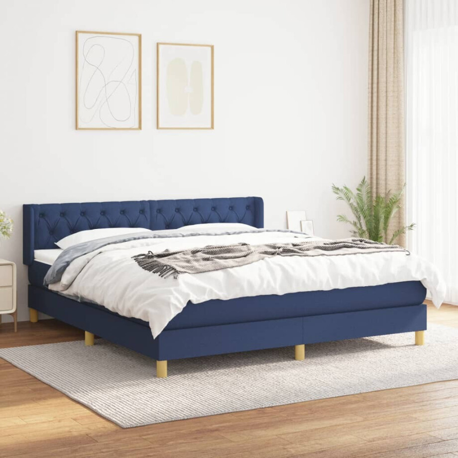 vidaXL Boxspring met matras stof blauw 160x200 cm afbeelding 1