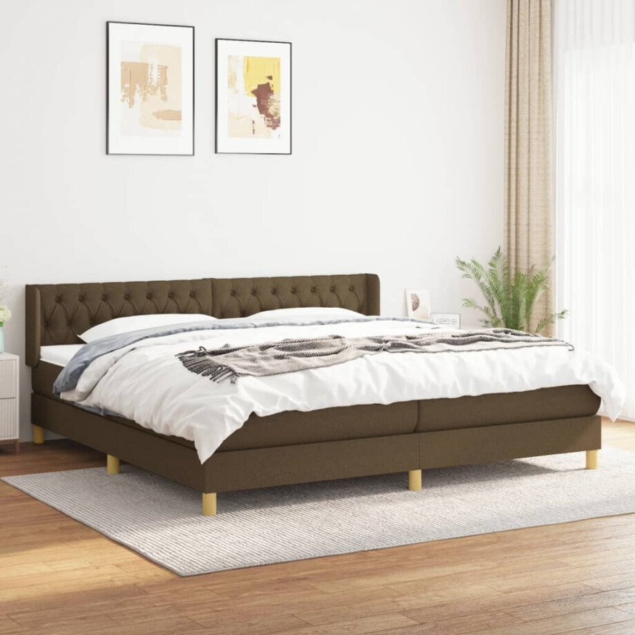 vidaXL Boxspring met matras stof donkerbruin 200x200 cm vidaXL Boxspring met matras stof donkerbruin 200x200 cm afbeelding 1