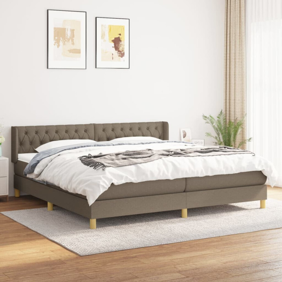 vidaXL Boxspring met matras stof taupe 200x200 cm vidaXL Boxspring met matras stof taupe 200x200 cm afbeelding 1