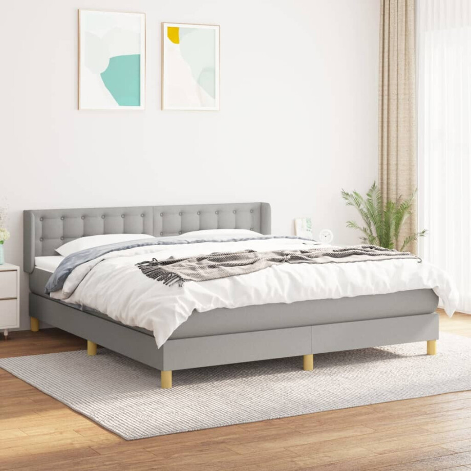 vidaXL Boxspring met matras stof lichtgrijs 160x200 cm afbeelding 1