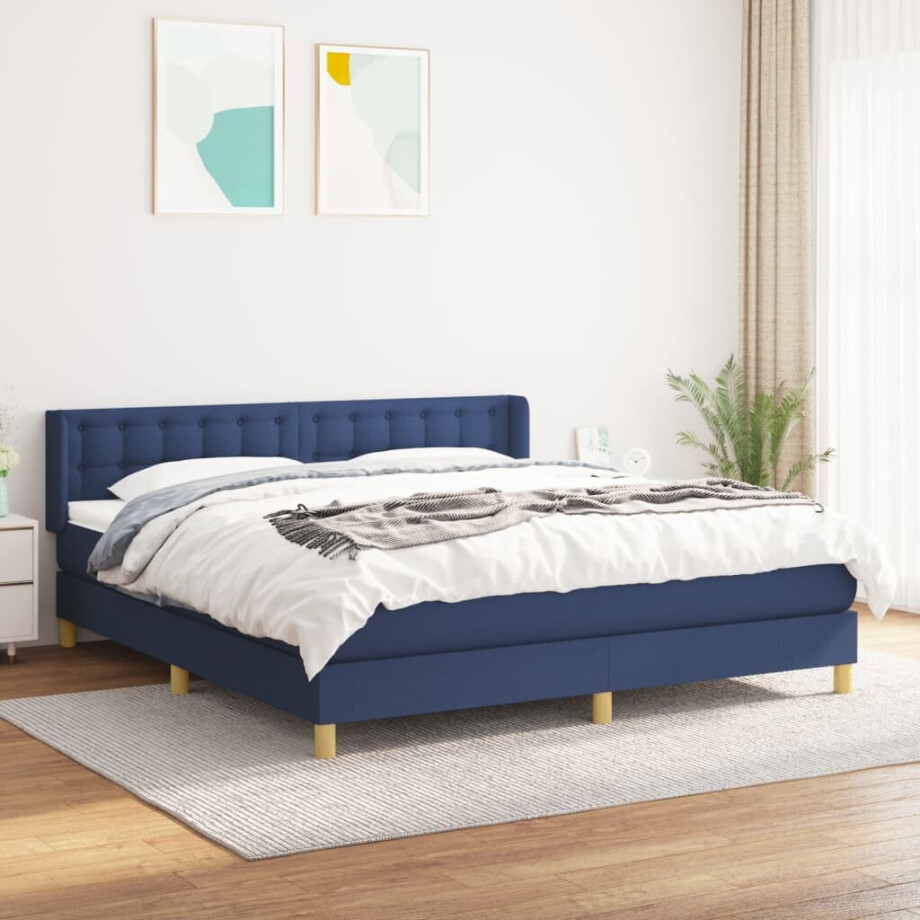 vidaXL Boxspring met matras stof blauw 180x200 cm afbeelding 1