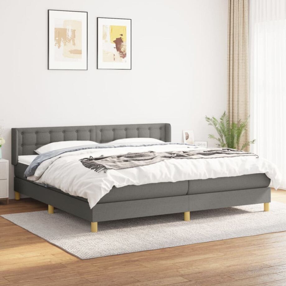 vidaXL Boxspring met matras stof donkergrijs 200x200 cm afbeelding 1