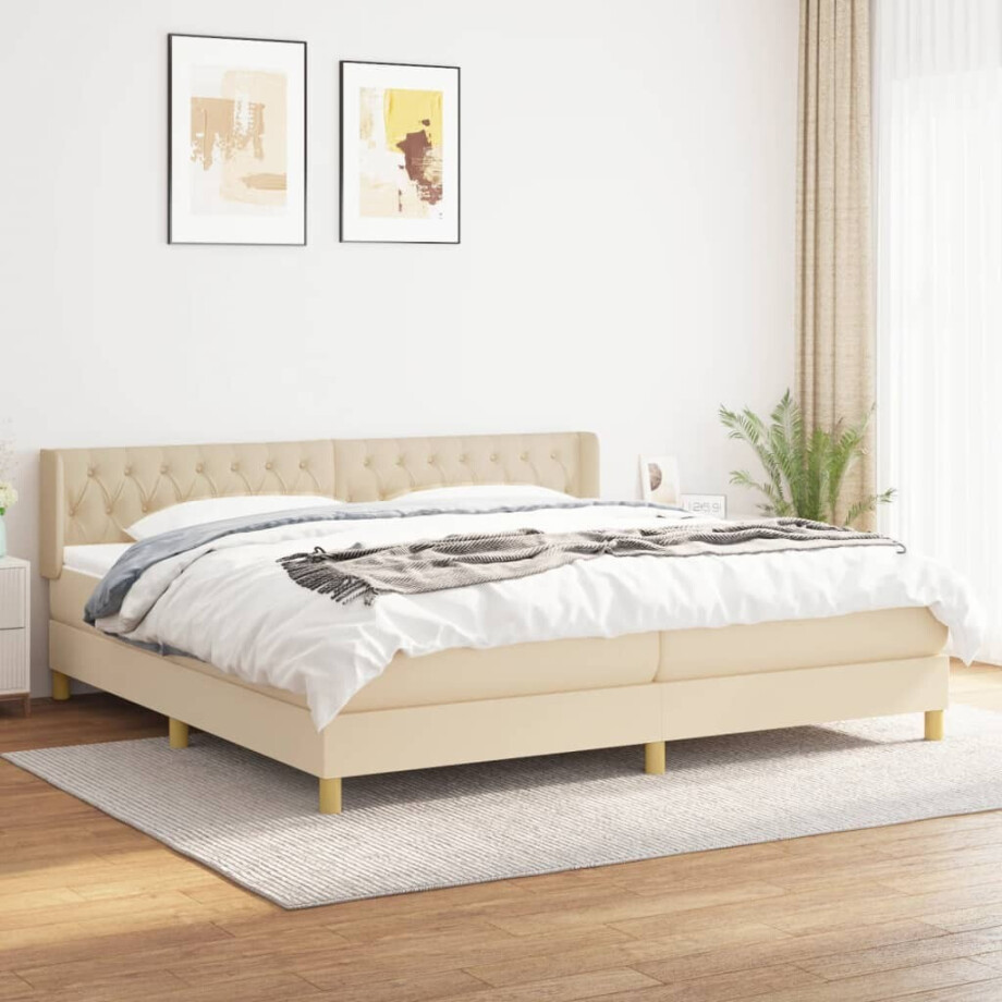 vidaXL Boxspring met matras stof crèmekleurig 200x200 cm afbeelding 1