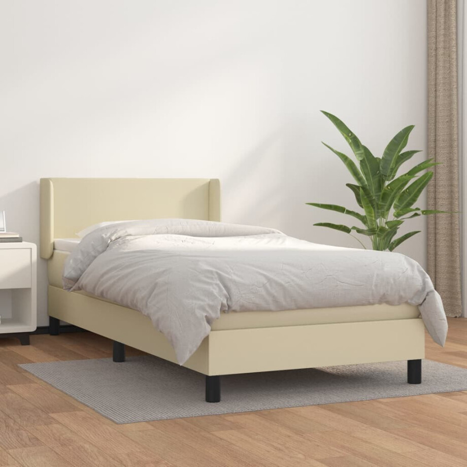 vidaXL Boxspring met matras kunstleer crèmekleurig 100x200 cm afbeelding 1