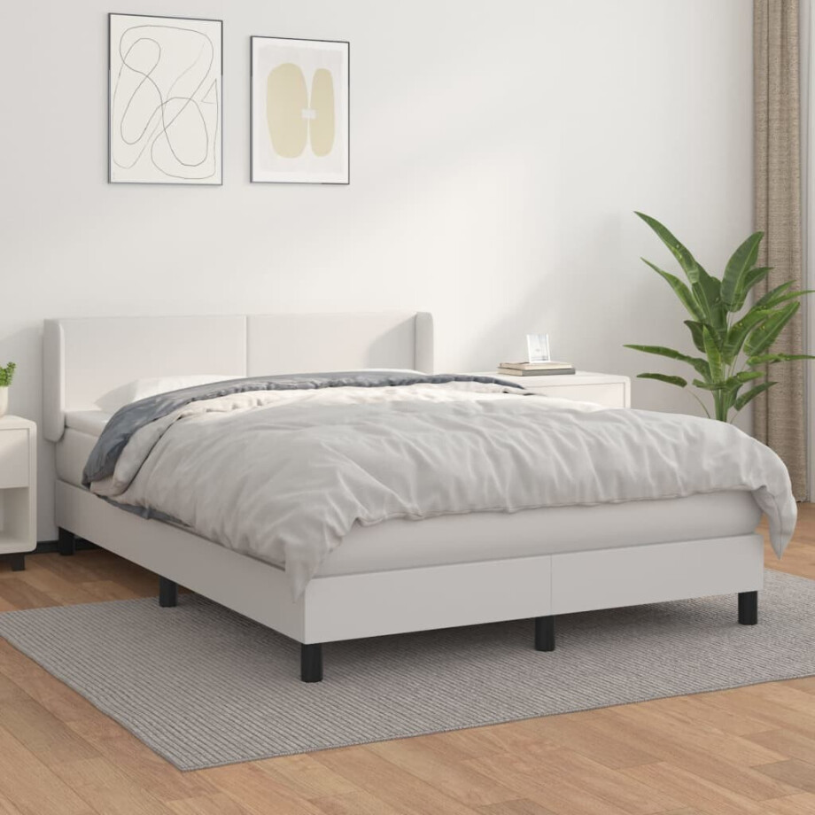vidaXL Boxspring met matras kunstleer wit 140x190 cm afbeelding 1