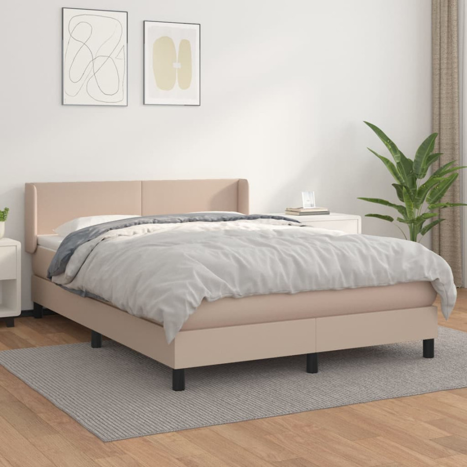 vidaXL Boxspring met matras kunstleer cappuccinokleurig 140x190 cm afbeelding 1