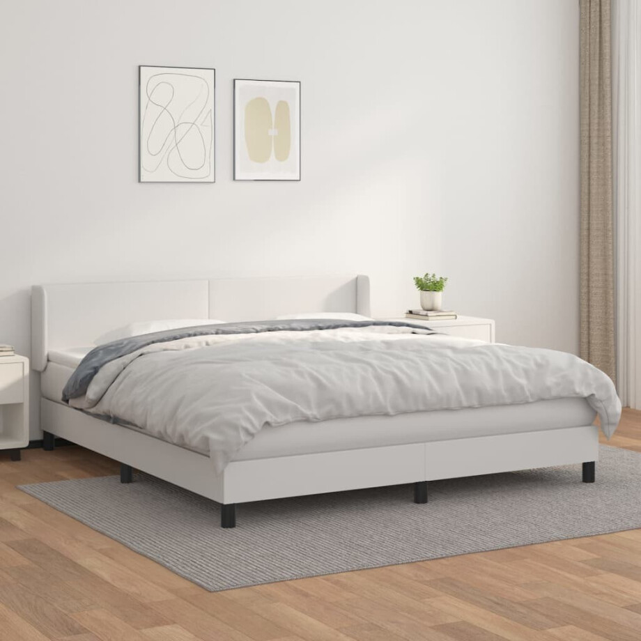 vidaXL Boxspring met matras kunstleer wit 180x200 cm afbeelding 1