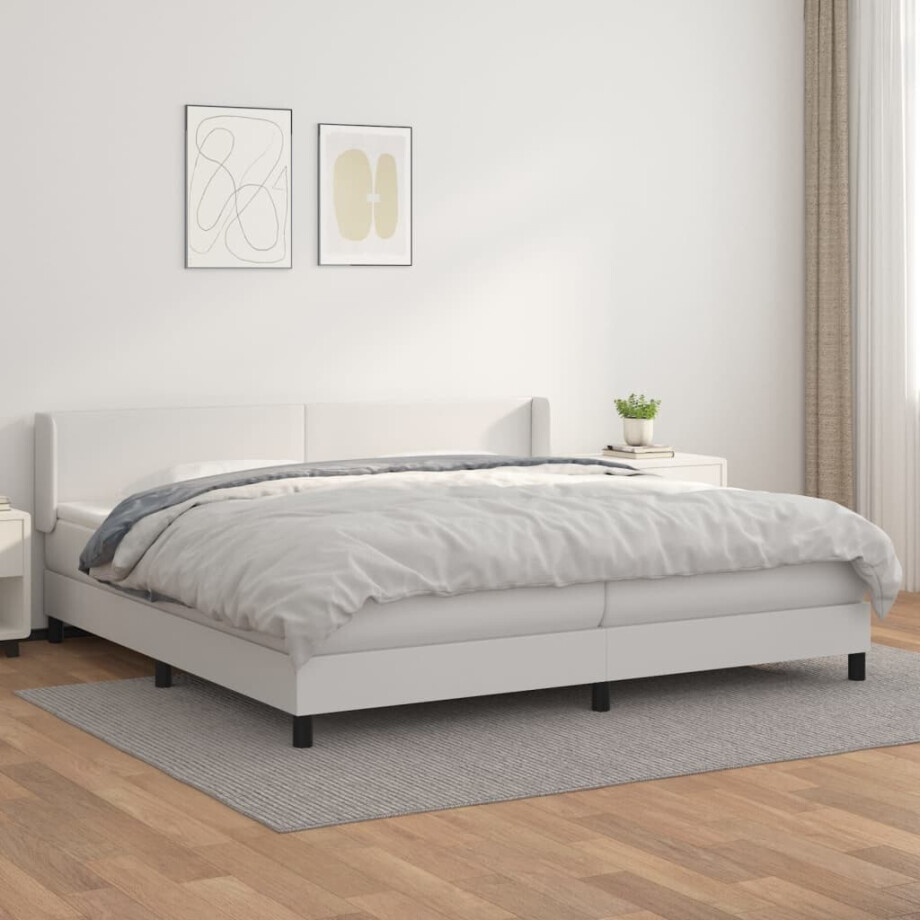 vidaXL Boxspring met matras kunstleer wit 200x200 cm afbeelding 1