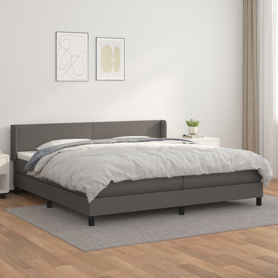 vidaXL Boxspring met matras kunstleer grijs 200x200 cm vidaXL Boxspring met matras kunstleer grijs 200x200 cm afbeelding 1