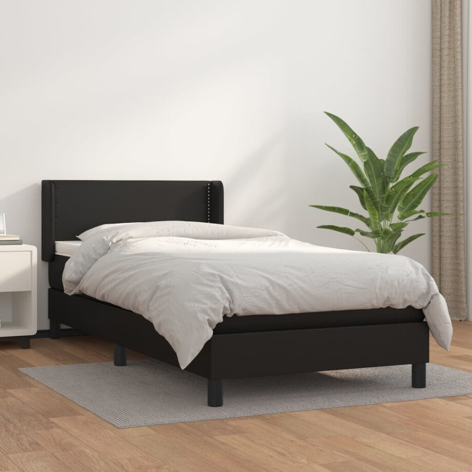 vidaXL Boxspring met matras kunstleer zwart 100x200 cm vidaXL Boxspring met matras kunstleer zwart 100x200 cm afbeelding 1