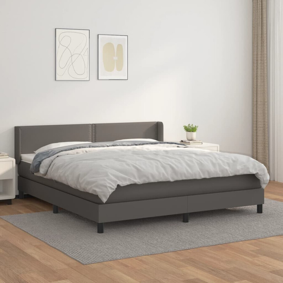 vidaXL Boxspring met matras kunstleer grijs 180x200 cm afbeelding 1