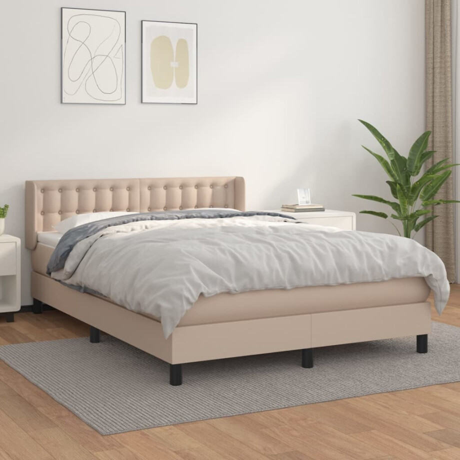 vidaXL Boxspring met matras kunstleer cappuccinokleurig 140x190 cm afbeelding 1