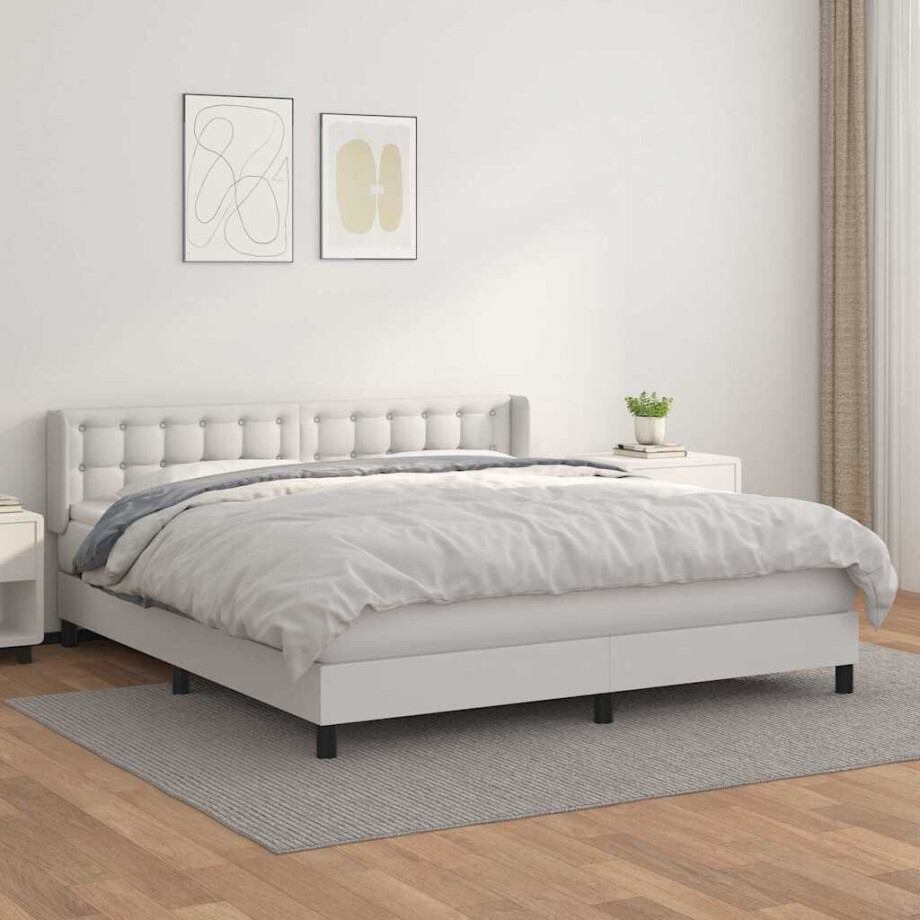 vidaXL Boxspring met matras kunstleer wit 160x200 cm afbeelding 1