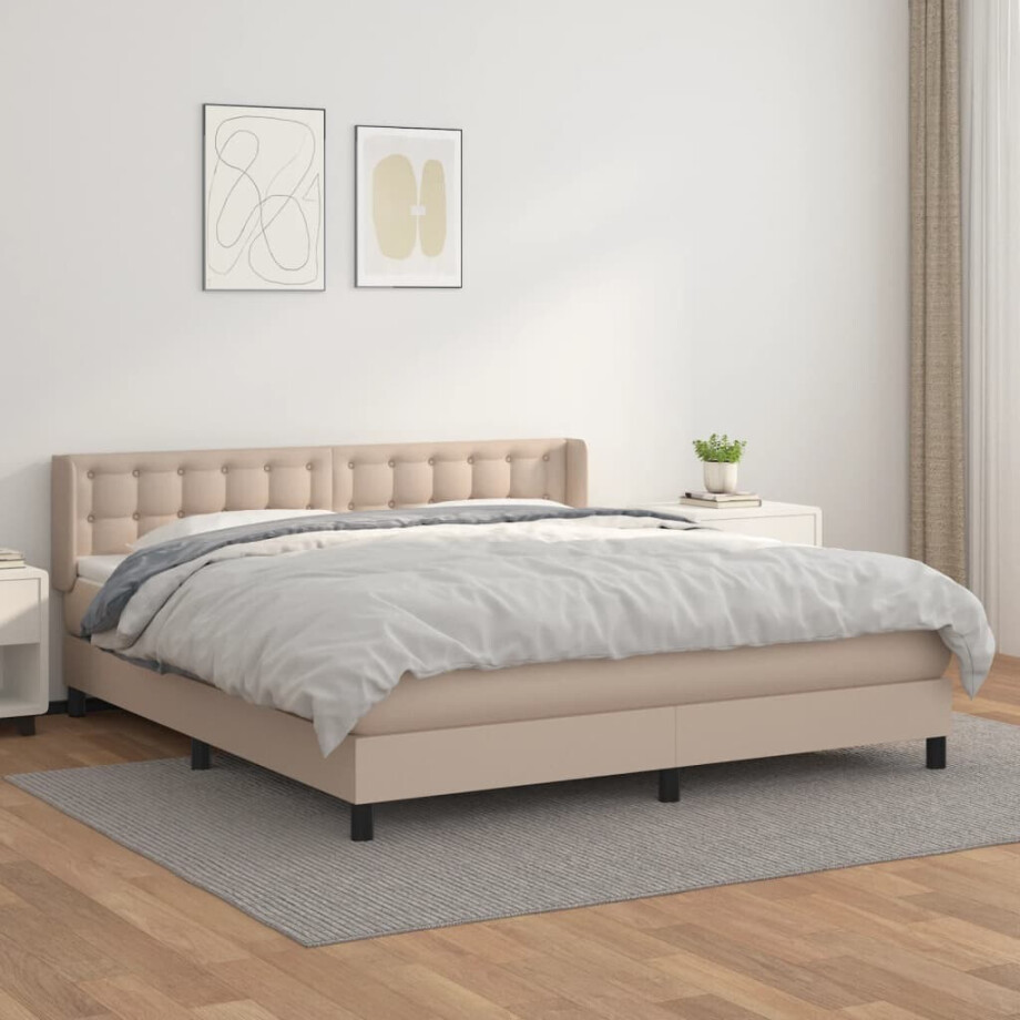 vidaXL Boxspring met matras kunstleer cappuccinokleurig 180x200 cm afbeelding 1