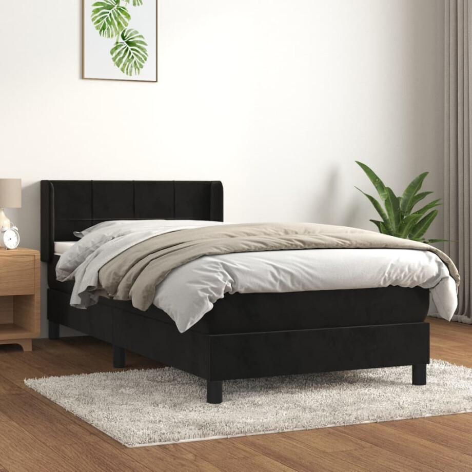 vidaXL Boxspring met matras fluweel zwart 100x200 cm vidaXL Boxspring met matras fluweel zwart 100x200 cm afbeelding 1
