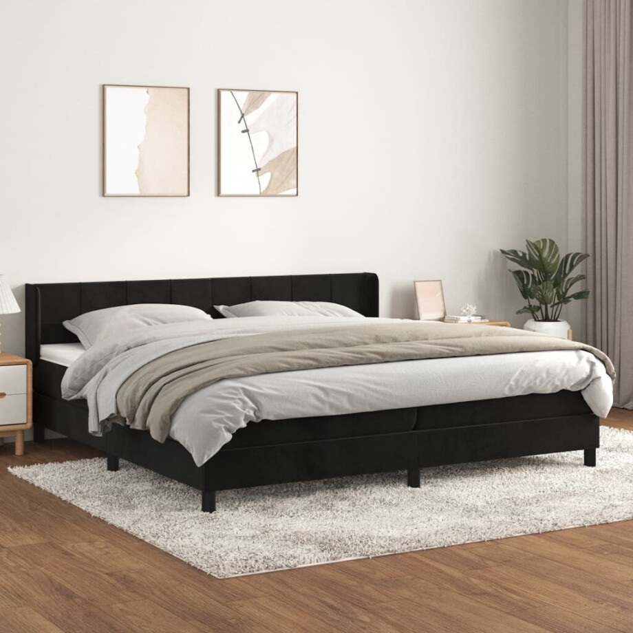 vidaXL Boxspring met matras fluweel zwart 200x200 cm vidaXL Boxspring met matras fluweel zwart 200x200 cm afbeelding 1