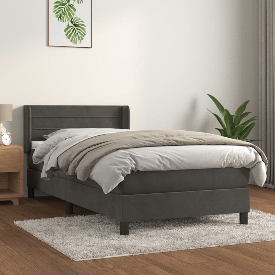 vidaXL Boxspring met matras fluweel donkergrijs 90x190 cm afbeelding 1