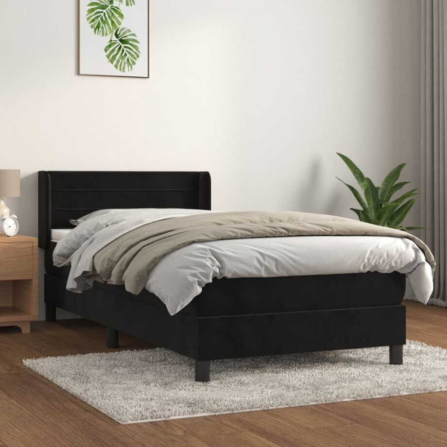 vidaXL Boxspring met matras fluweel zwart 100x200 cm afbeelding 1