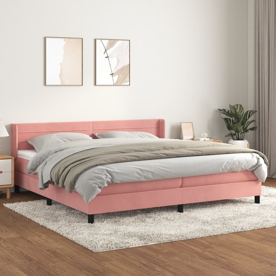 vidaXL Boxspring met matras fluweel roze 200x200 cm afbeelding 1