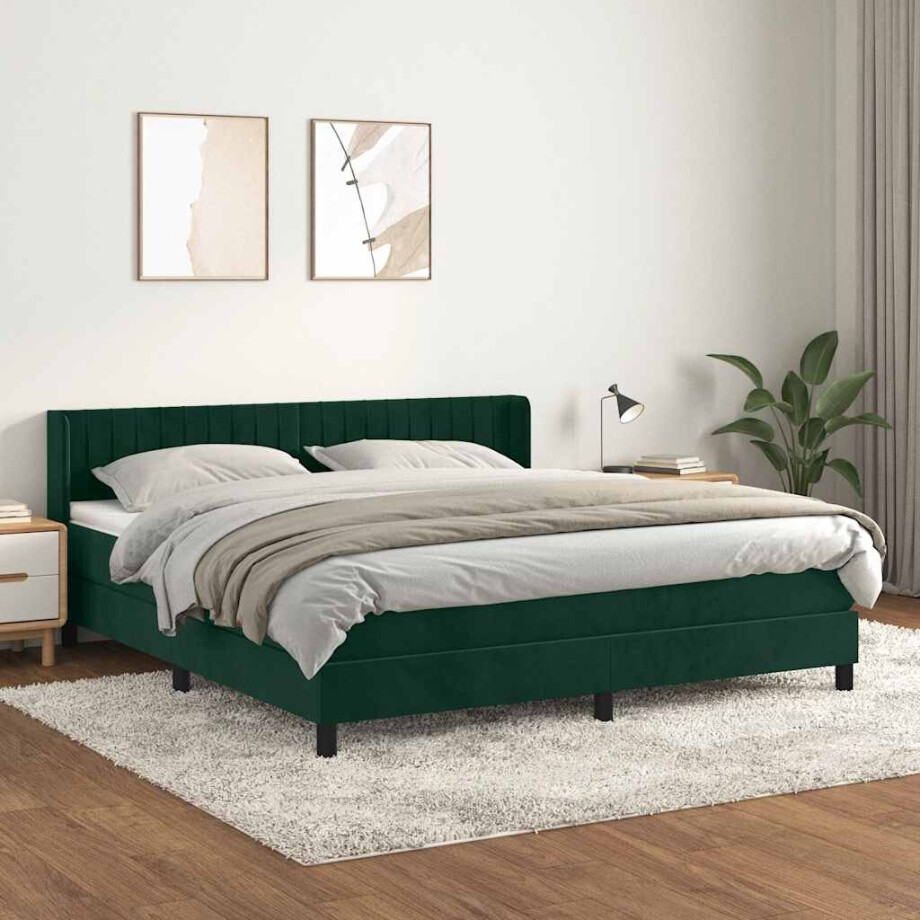 vidaXL Boxspring met matras fluweel donkergroen 160x200 cm afbeelding 1