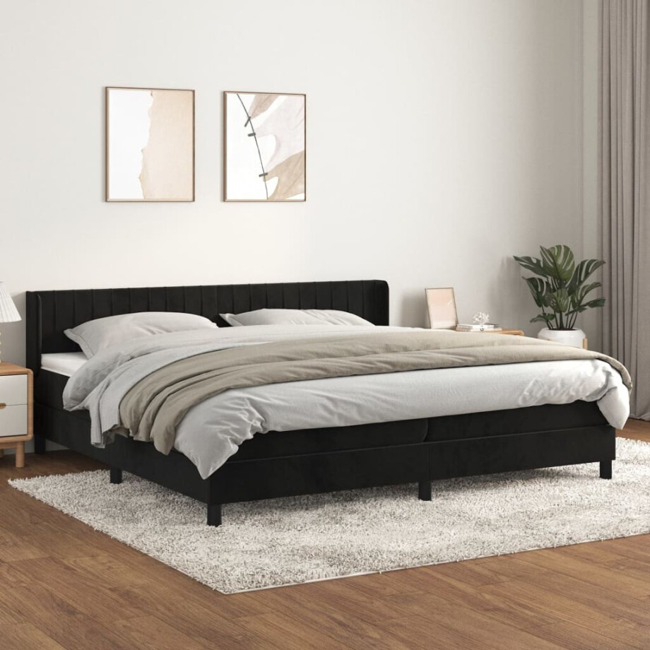 vidaXL Boxspring met matras fluweel zwart 200x200 cm vidaXL Boxspring met matras fluweel zwart 200x200 cm afbeelding 1