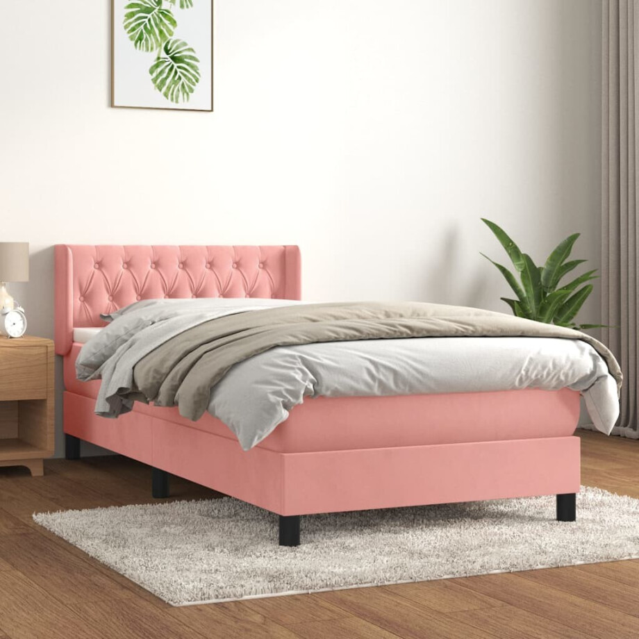 vidaXL Boxspring met matras fluweel roze 90x190 cm vidaXL Boxspring met matras fluweel roze 90x190 cm afbeelding 1