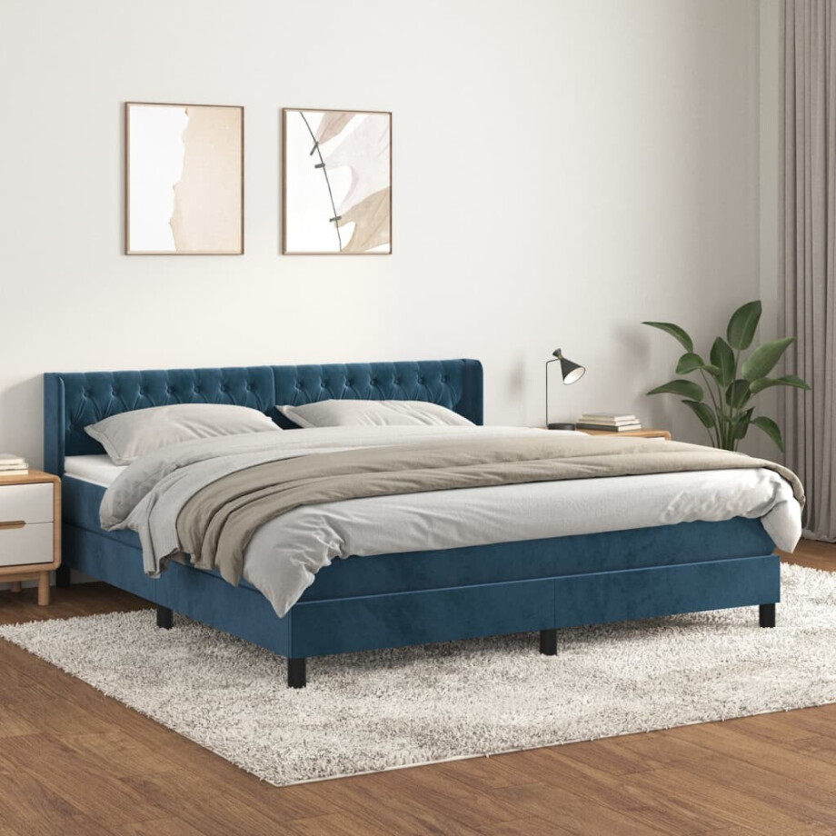 vidaXL Boxspring met matras fluweel donkerblauw 180x200 cm vidaXL Boxspring met matras fluweel donkerblauw 180x200 cm afbeelding 1