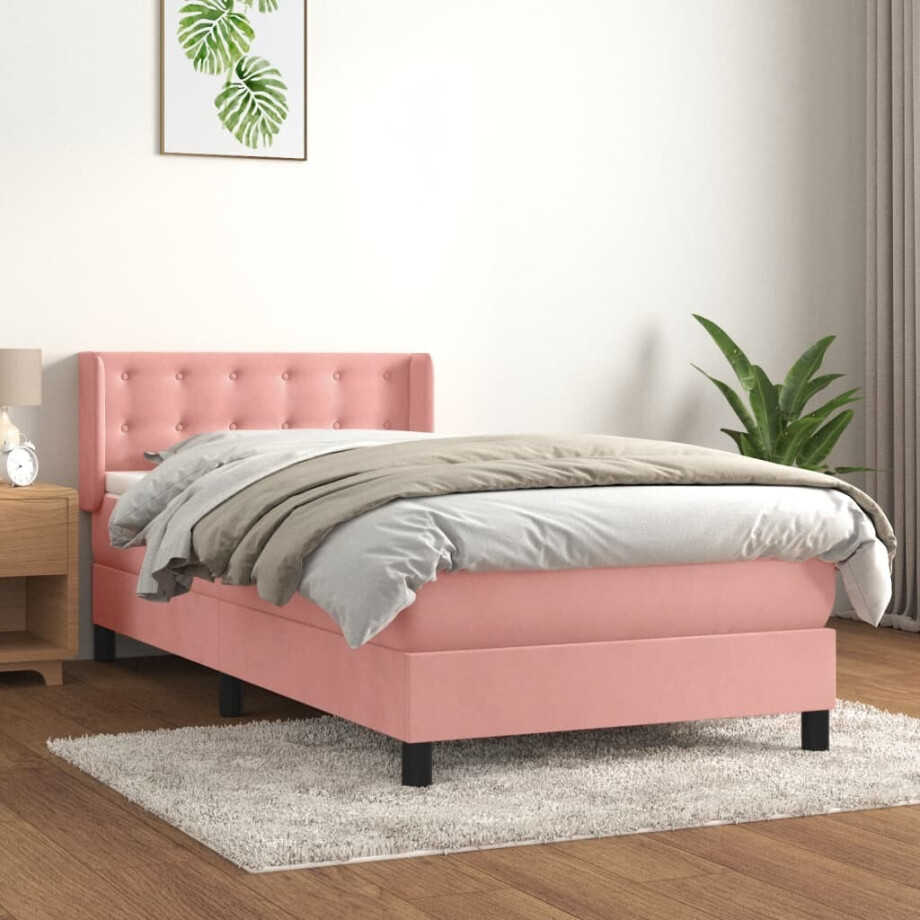 vidaXL Boxspring met matras fluweel roze 80x200 cm vidaXL Boxspring met matras fluweel roze 80x200 cm afbeelding 1