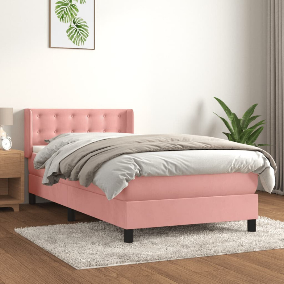 vidaXL Boxspring met matras fluweel roze 90x190 cm vidaXL Boxspring met matras fluweel roze 90x190 cm afbeelding 1