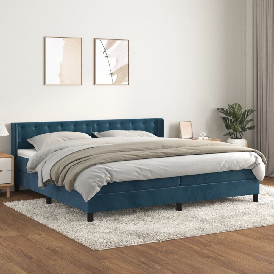 vidaXL Boxspring met matras fluweel donkerblauw 200x200 cm vidaXL Boxspring met matras fluweel donkerblauw 200x200 cm afbeelding 1