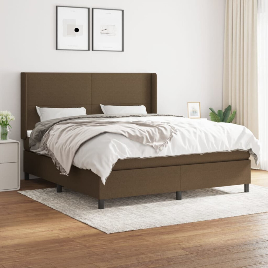 vidaXL Boxspring met matras stof donkerbruin 180x200 cm afbeelding 1
