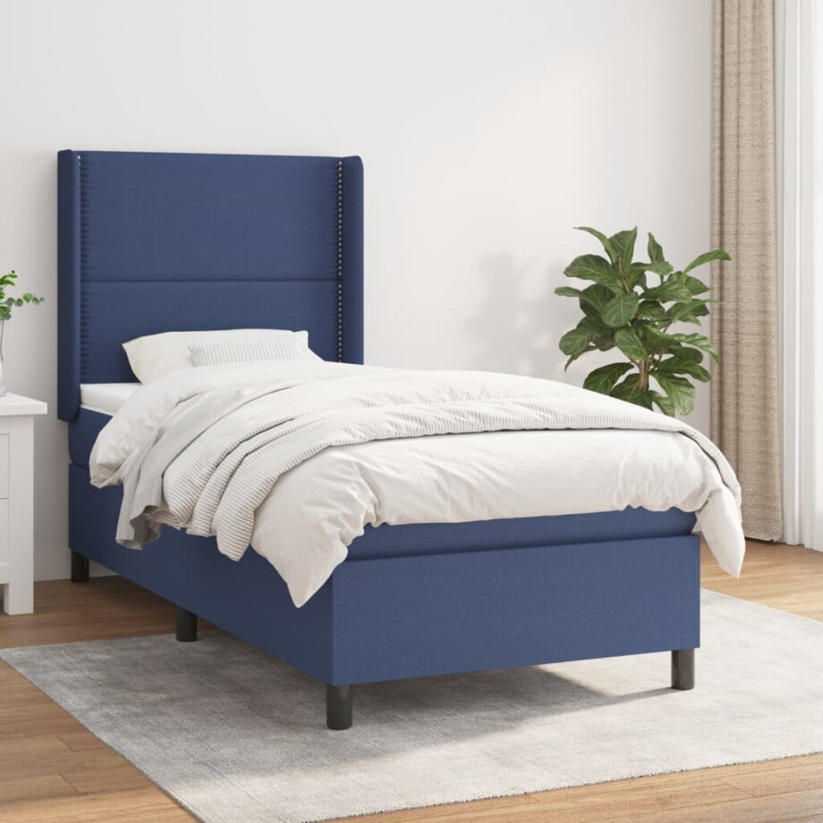 vidaXL Boxspring met matras stof blauw 100x200 cm vidaXL Boxspring met matras stof blauw 100x200 cm afbeelding 1