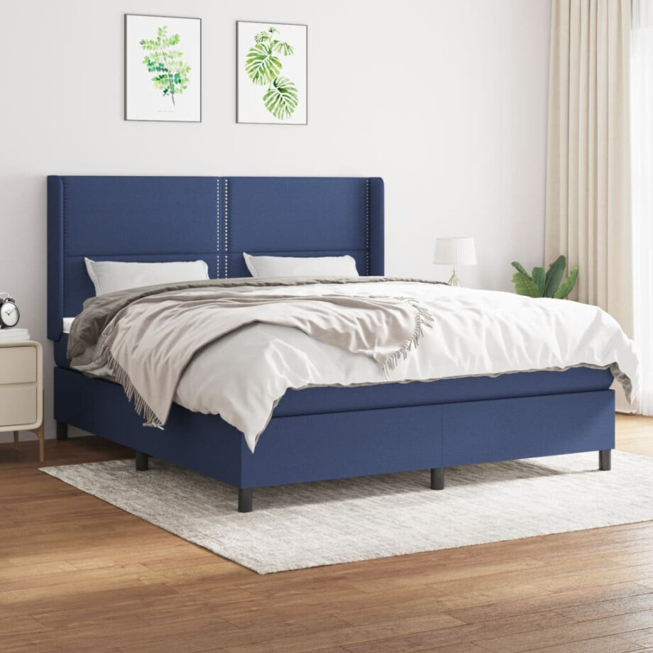 vidaXL Boxspring met matras stof blauw 180x200 cm vidaXL Boxspring met matras stof blauw 180x200 cm afbeelding 1