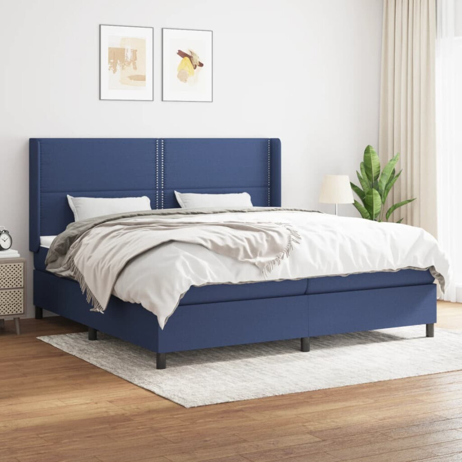 vidaXL Boxspring met matras stof blauw 200x200 cm vidaXL Boxspring met matras stof blauw 200x200 cm afbeelding 1