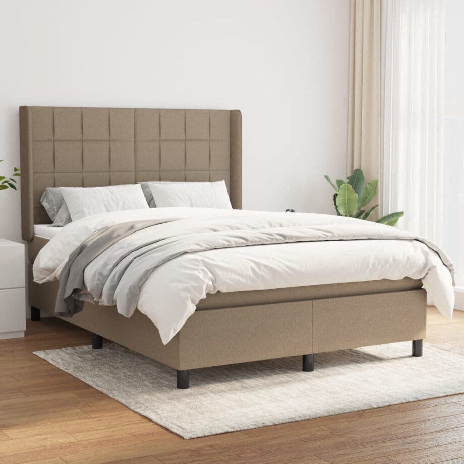 vidaXL Boxspring met matras stof taupe 140x200 cm afbeelding 1