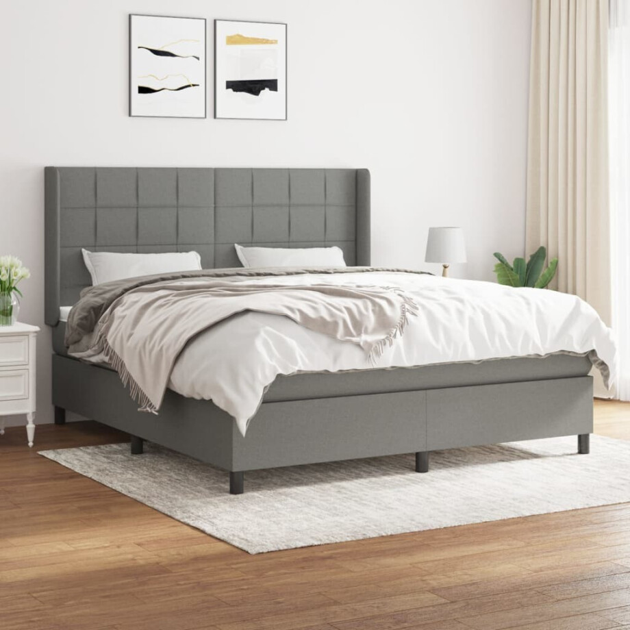 vidaXL Boxspring met matras stof donkergrijs 180x200 cm vidaXL Boxspring met matras stof donkergrijs 180x200 cm afbeelding 1
