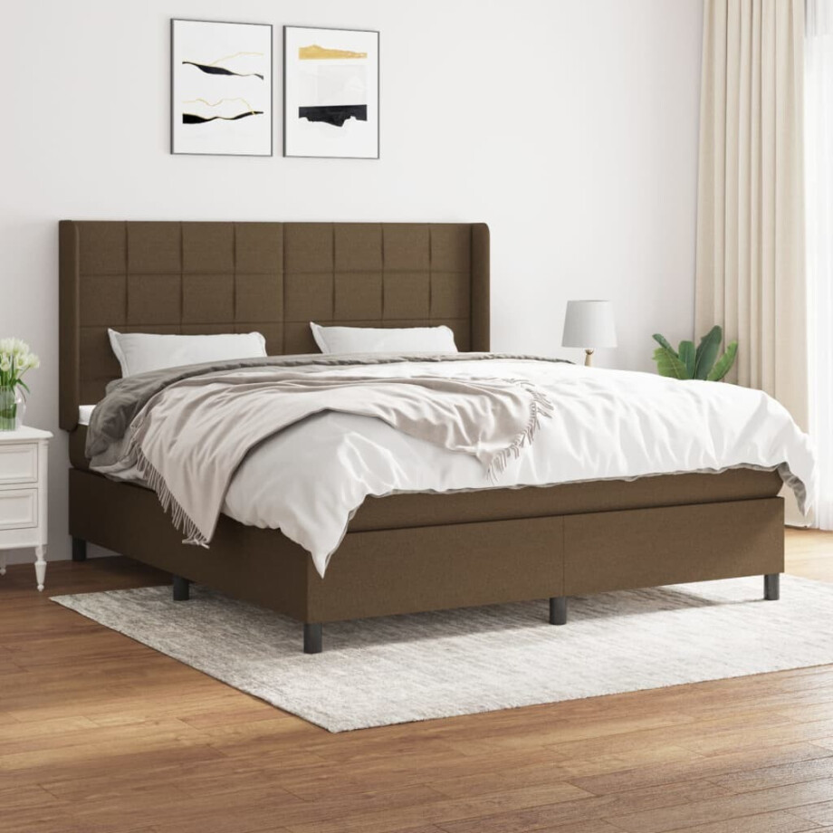 vidaXL Boxspring met matras stof donkerbruin 180x200 cm vidaXL Boxspring met matras stof donkerbruin 180x200 cm afbeelding 1