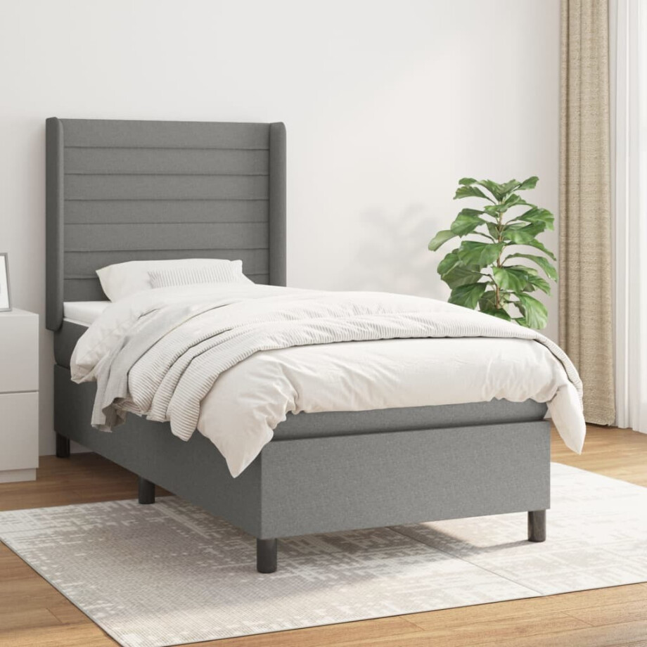 vidaXL Boxspring met matras stof donkergrijs 90x190 cm afbeelding 1