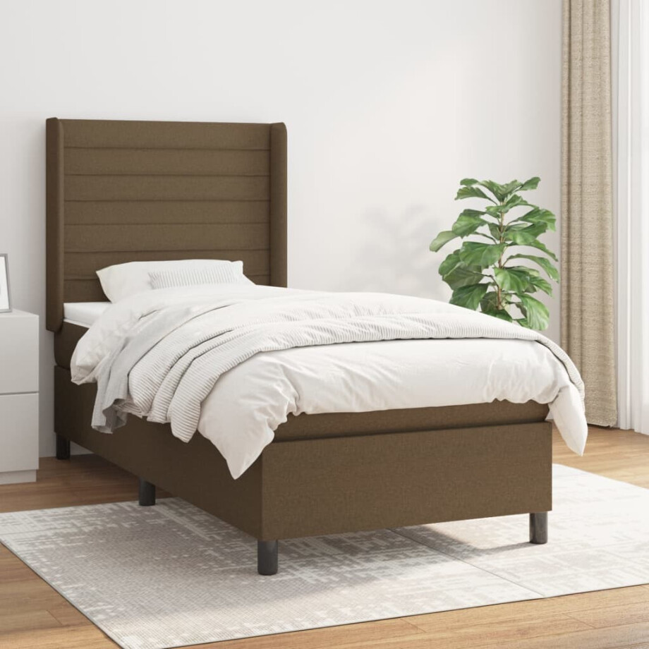 vidaXL Boxspring met matras stof donkerbruin 90x190 cm vidaXL Boxspring met matras stof donkerbruin 90x190 cm afbeelding 1