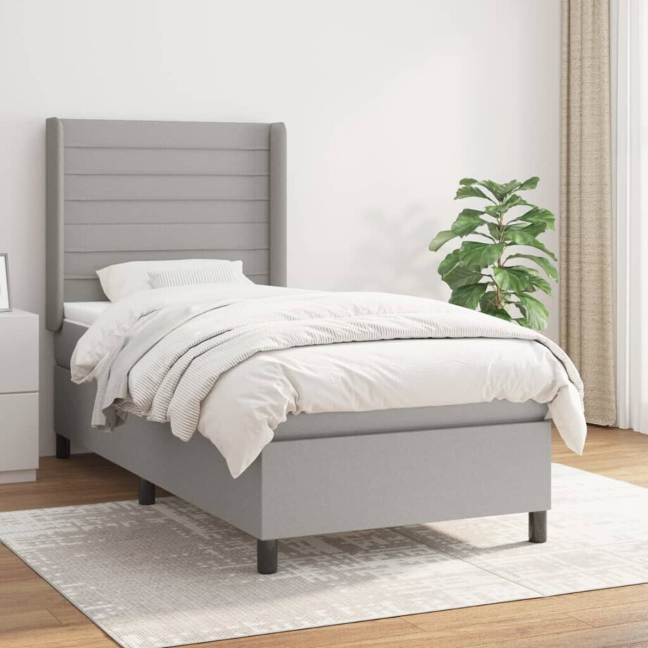 vidaXL Boxspring met matras stof lichtgrijs 100x200 cm afbeelding 1