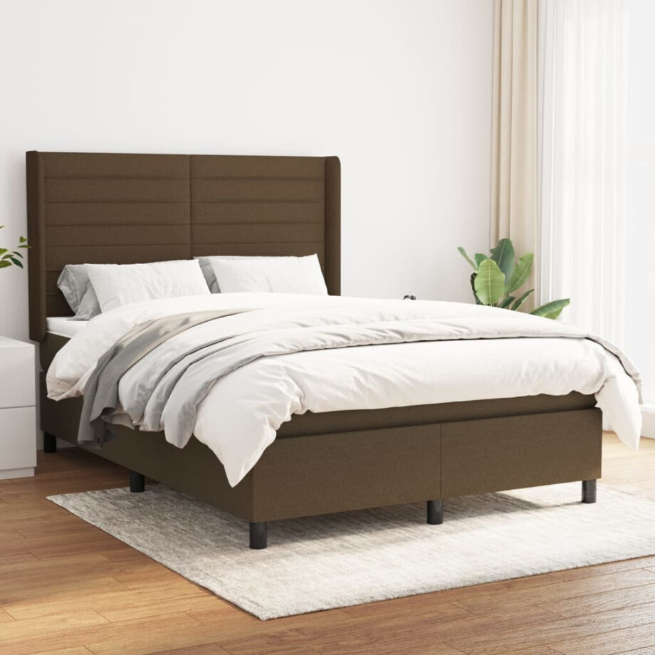 vidaXL Boxspring met matras stof donkerbruin 140x190 cm vidaXL Boxspring met matras stof donkerbruin 140x190 cm afbeelding 1