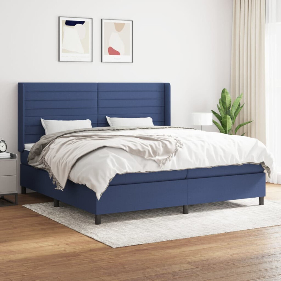 vidaXL Boxspring met matras stof blauw 200x200 cm vidaXL Boxspring met matras stof blauw 200x200 cm afbeelding 1