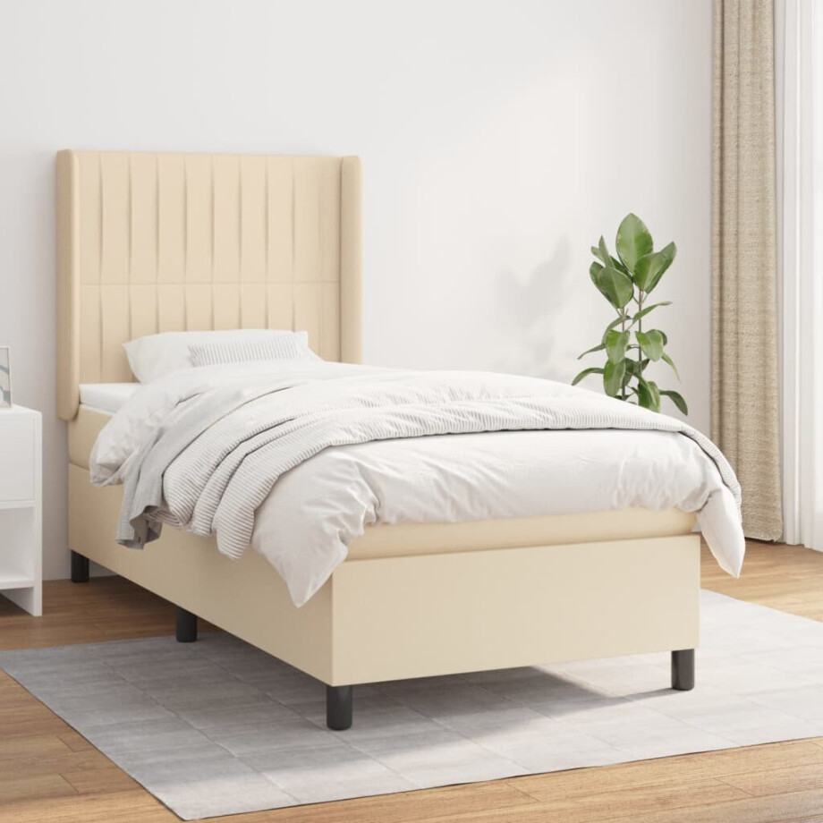 vidaXL Boxspring met matras stof crèmekleurig 90x200 cm vidaXL Boxspring met matras stof crèmekleurig 90x200 cm afbeelding 1