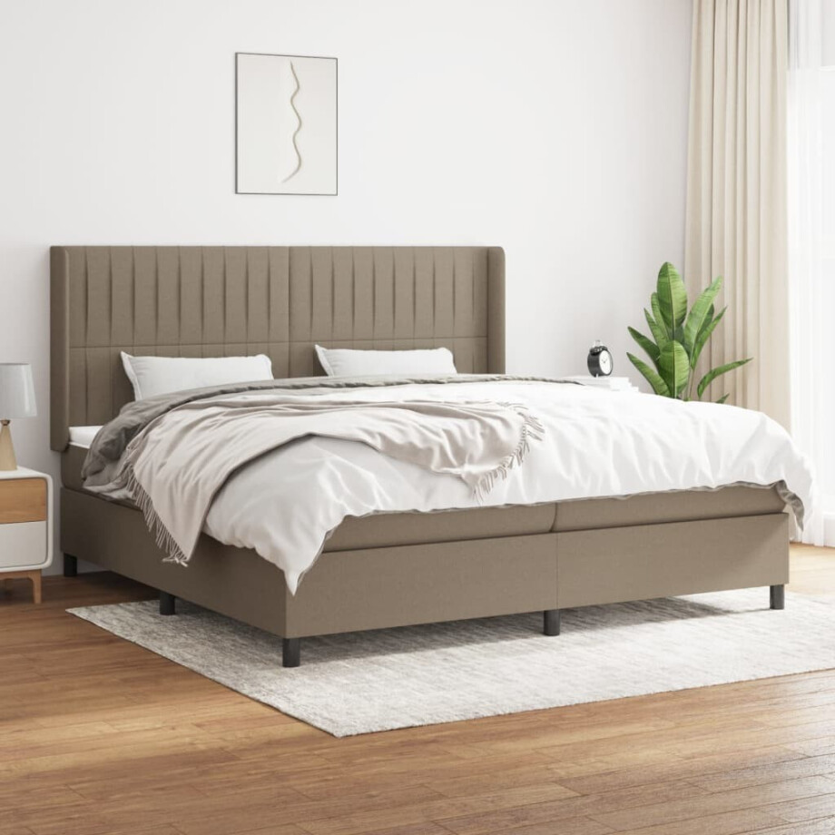 vidaXL Boxspring met matras stof taupe 200x200 cm vidaXL Boxspring met matras stof taupe 200x200 cm afbeelding 1