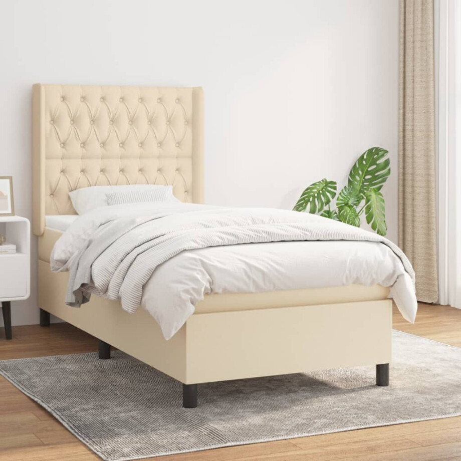 vidaXL Boxspring met matras stof crèmekleurig 90x200 cm vidaXL Boxspring met matras stof crèmekleurig 90x200 cm afbeelding 1