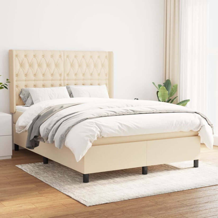 vidaXL Boxspring met matras stof crèmekleurig 140x200 cm afbeelding 1