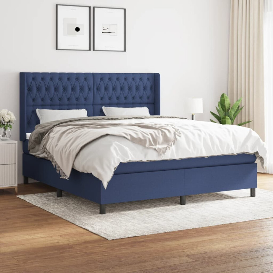 vidaXL Boxspring met matras stof blauw 180x200 cm afbeelding 1
