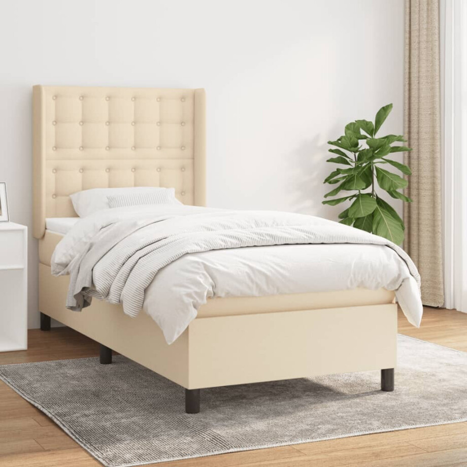vidaXL Boxspring met matras stof crèmekleurig 90x200 cm vidaXL Boxspring met matras stof crèmekleurig 90x200 cm afbeelding 1