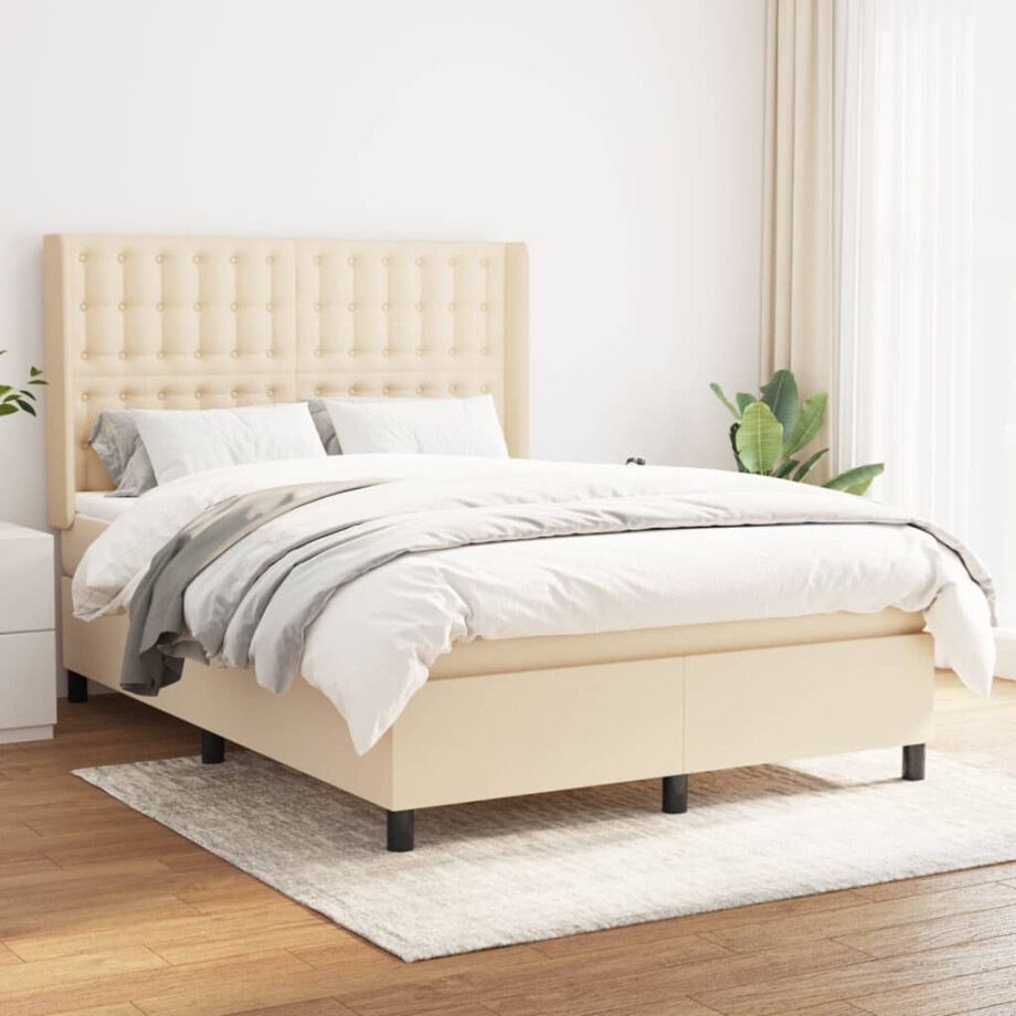 vidaXL Boxspring met matras stof crèmekleurig 140x190 cm afbeelding 1