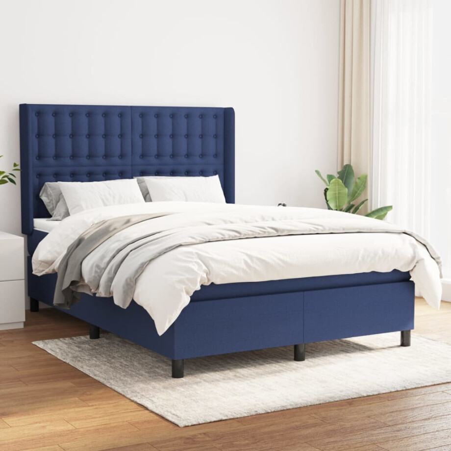 vidaXL Boxspring met matras stof blauw 140x190 cm afbeelding 1